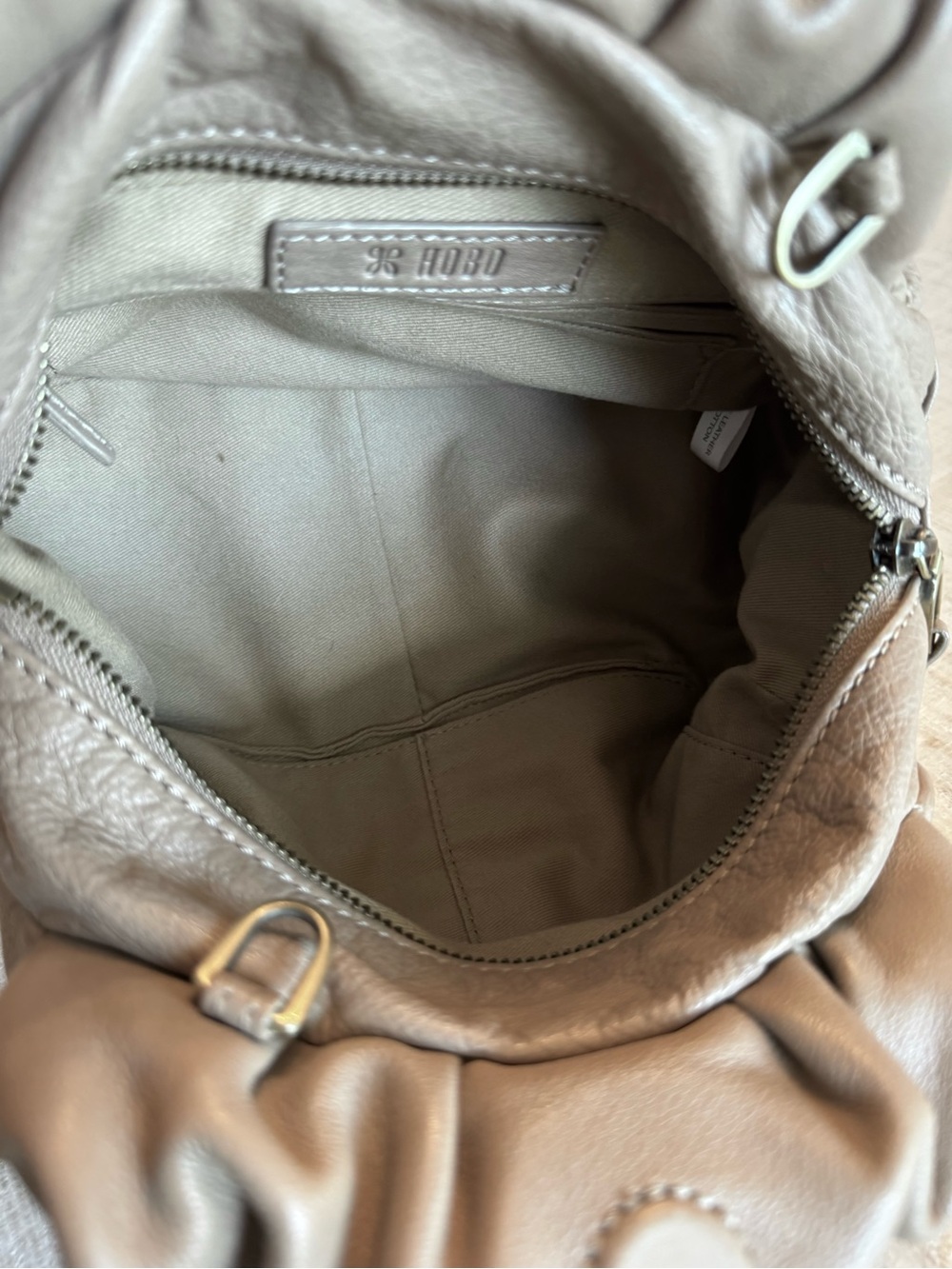 HOBO International Darling Leather Slouchy Satchel Bag Taupe Top Handle - Picture 11 of 13